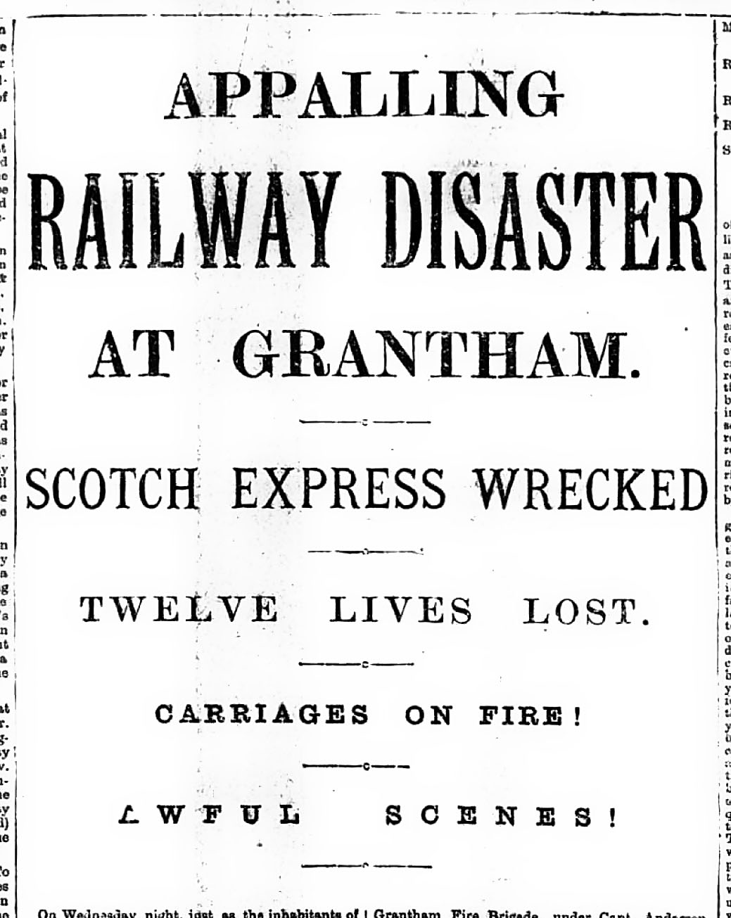 There were ultimately 14 fatalities. Twelve people perished in the wreckage and two of the persons who were rescued died in hospital four weeks after the accident. From The Grantham Journal of 22nd September 1906 From The British Newspaper Archive Image © THE BRITISH LIBRARY BOARD. ALL RIGHTS RESERVED.