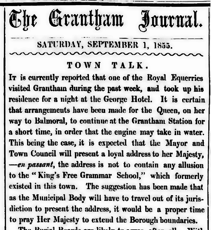 The Grantham Journal 1st September 1855, page 1 From The British Newspaper Archive Image © THE BRITISH LIBRARY BOARD. ALL RIGHTS RESERVED.