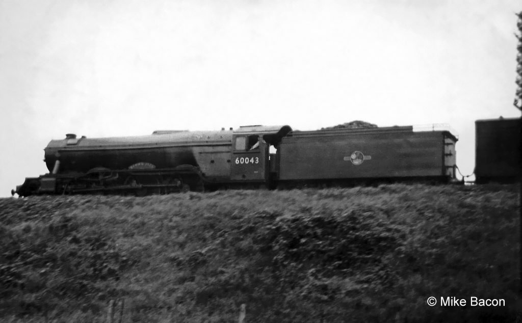 A rare 'cop' at Barkston - A3 No. 60043 Brown Jack was captured by Mike with a box camera of a type which had to be held at waist height, looking down into a viewfinder from above. The photograph was taken from point 'C' on the plan. Photograph by Mike Bacon.