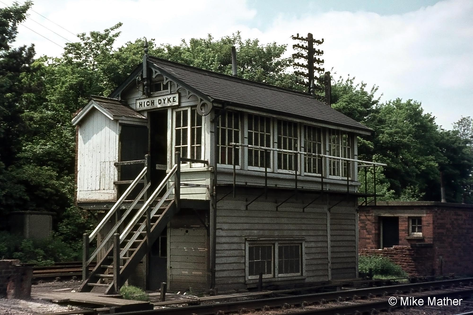 High Dyke signal box in June 1974. Photograph by Mike Mather.