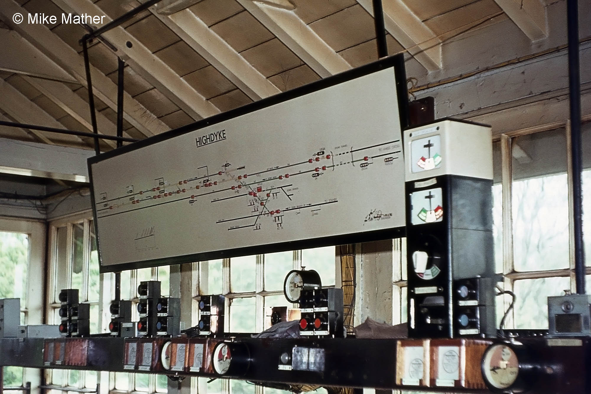High Dyke signal box block shelf and diagram, June 1974. Photograph by Mike Mather.