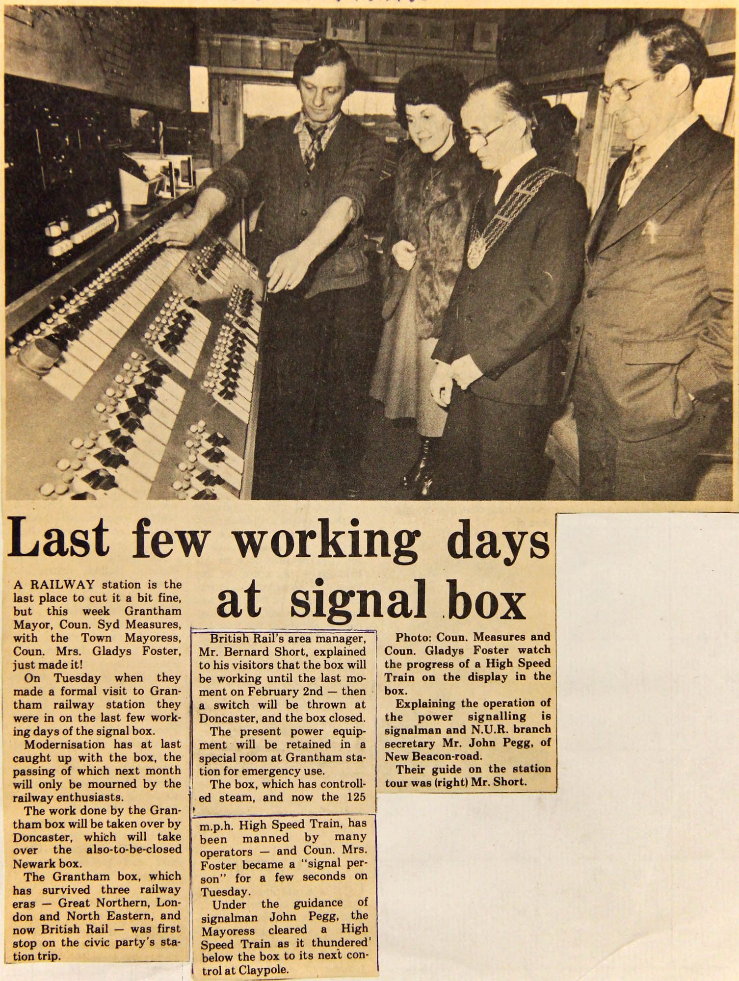 Early in 1980 the Mayor of Grantham made a formal visit to the station where John was on duty in the panel signal box. From the Local Studies Collection at Grantham Library.