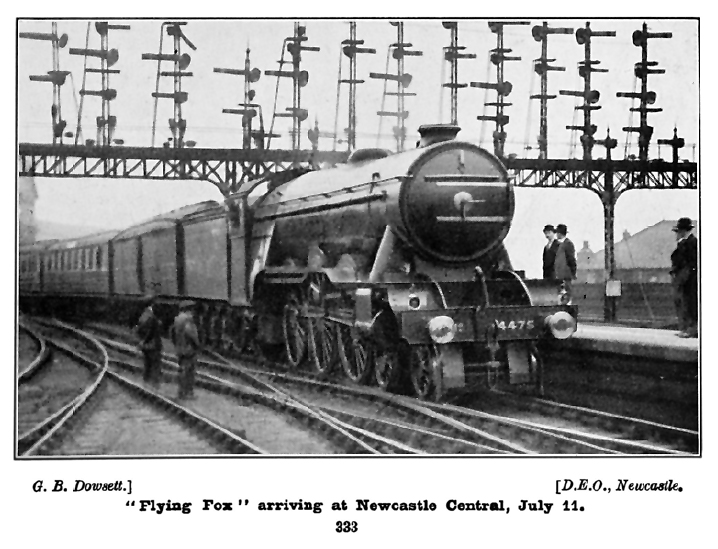 LNER Class A1 No.4475 Flying Fox arriving on Tyneside on 11th June 1927 having completed the longest non-stop run in the world. Photograph from The LNER Magazine, August 1927, used with permission.