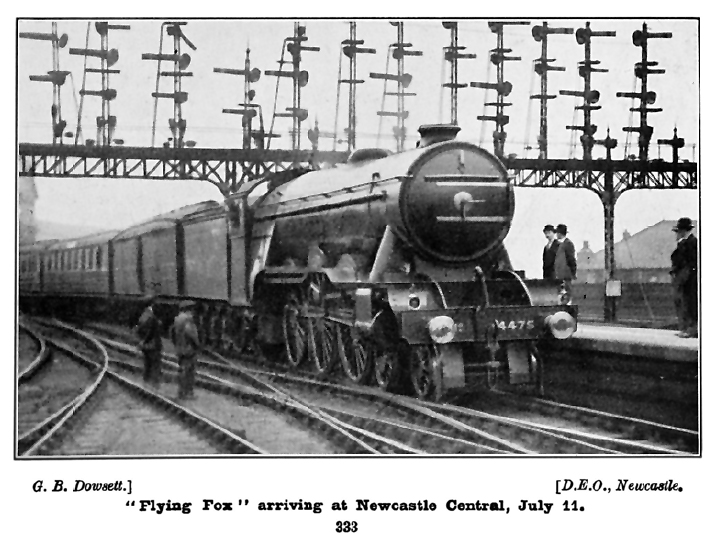 LNER Class A1 No.4475 Flying Fox arriving on Tyneside on 11th June 1927 having completed the longest non-stop run in the world. Photograph from The LNER Magazine, August 1927, used with permission.