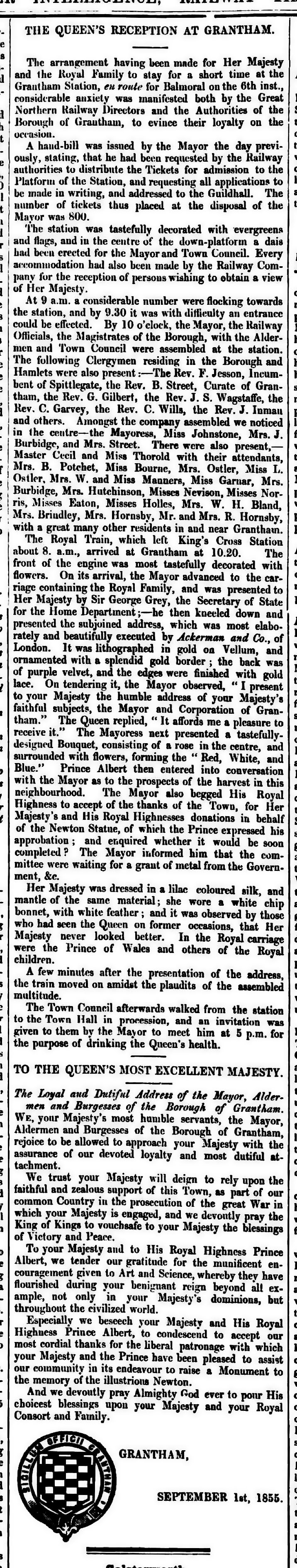 The Grantham Journal 15th September 1855, page 4 From The British Newspaper Archive Image © THE BRITISH LIBRARY BOARD. ALL RIGHTS RESERVED.