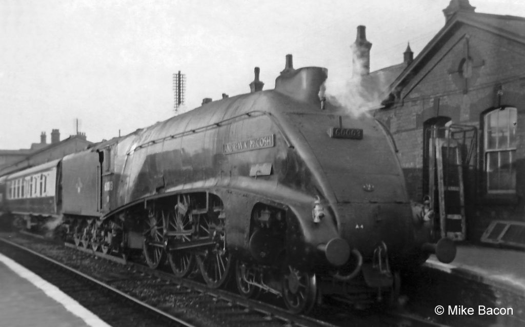 A4 No. 60003 Andrew K. McCosh awaits departure at the south end of platform 2 Photograph by Mike Bacon.